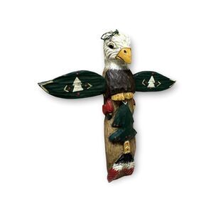 Limb Folk Art Totem Pole Eagle Christmas Figurine 6" Wings Wooden Sculpture